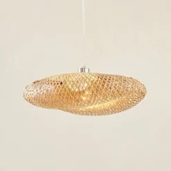 Lindby hængelampe Eleane, bambus, natur, Ø 50 cm