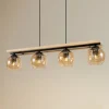 Lindby hængelampe Enrique, amber, 4 lyskilder, glas, træ, E27