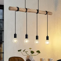 Lindby hængelampe Ferris, 4 lyskilder, 90 cm, træ, E27