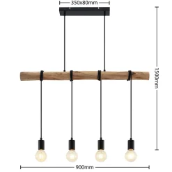 Lindby hængelampe Ferris, 4 lyskilder, 90 cm, træ, E27