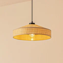 Lindby Hængelampe Haldor, hør, vævet, natur, Ø 40 cm