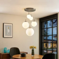 Lindby hængelampe Heleska, hvid, glas, 5 lyskilder, Ø 50 cm