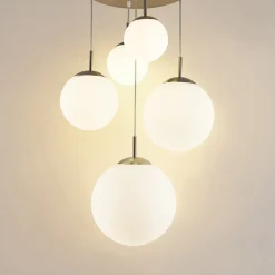 Lindby hængelampe Heleska, hvid, glas, 5 lyskilder, Ø 50 cm