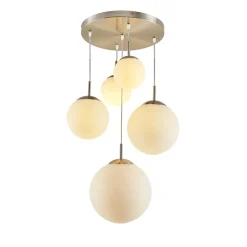 Lindby hængelampe Heleska, hvid, glas, 5 lyskilder, Ø 50 cm
