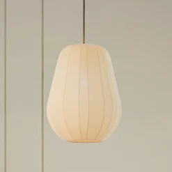 Lindby hængelampe Helin, beige, Ø 30 cm, stof