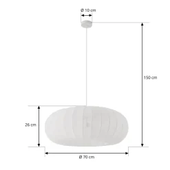Lindby hængelampe Helin, hvid, Ø 70 cm, tekstil, 3 x E27