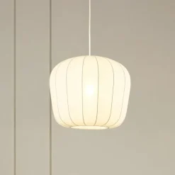 Lindby hængelampe Helin, hvid, Ø 35 cm, stof