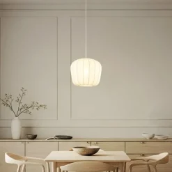 Lindby hængelampe Helin, hvid, Ø 35 cm, stof