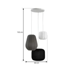 Lindby hængelampe Helin sort/hvid/grå, Ø 60 cm, 3 lyskilder