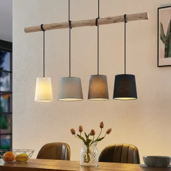 Lindby hængelampe Hinai, sort/grå/hvid, tekstil, 116 cm