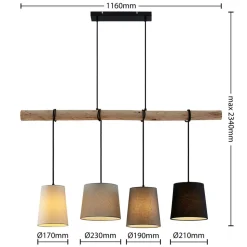 Lindby hængelampe Hinai, sort/grå/hvid, tekstil, 116 cm