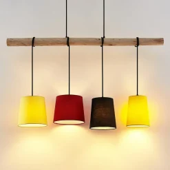 Lindby hængelampe Hinai, sort/rød/gul, tekstil, 116 cm