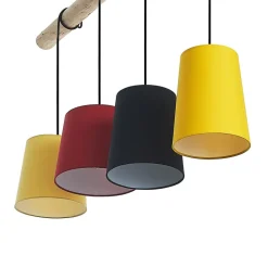 Lindby hængelampe Hinai, sort/rød/gul, tekstil, 116 cm
