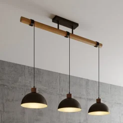 Lindby hængelampe Holgar, grå, 3 lyskilder, træ, metal, E27