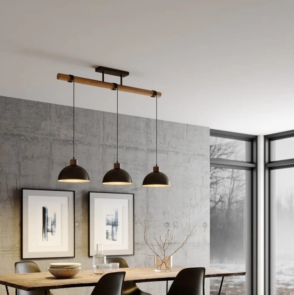Lindby hængelampe Holgar, grå, 3 lyskilder, træ, metal, E27