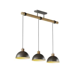 Lindby hængelampe Holgar, grå, 3 lyskilder, træ, metal, E27
