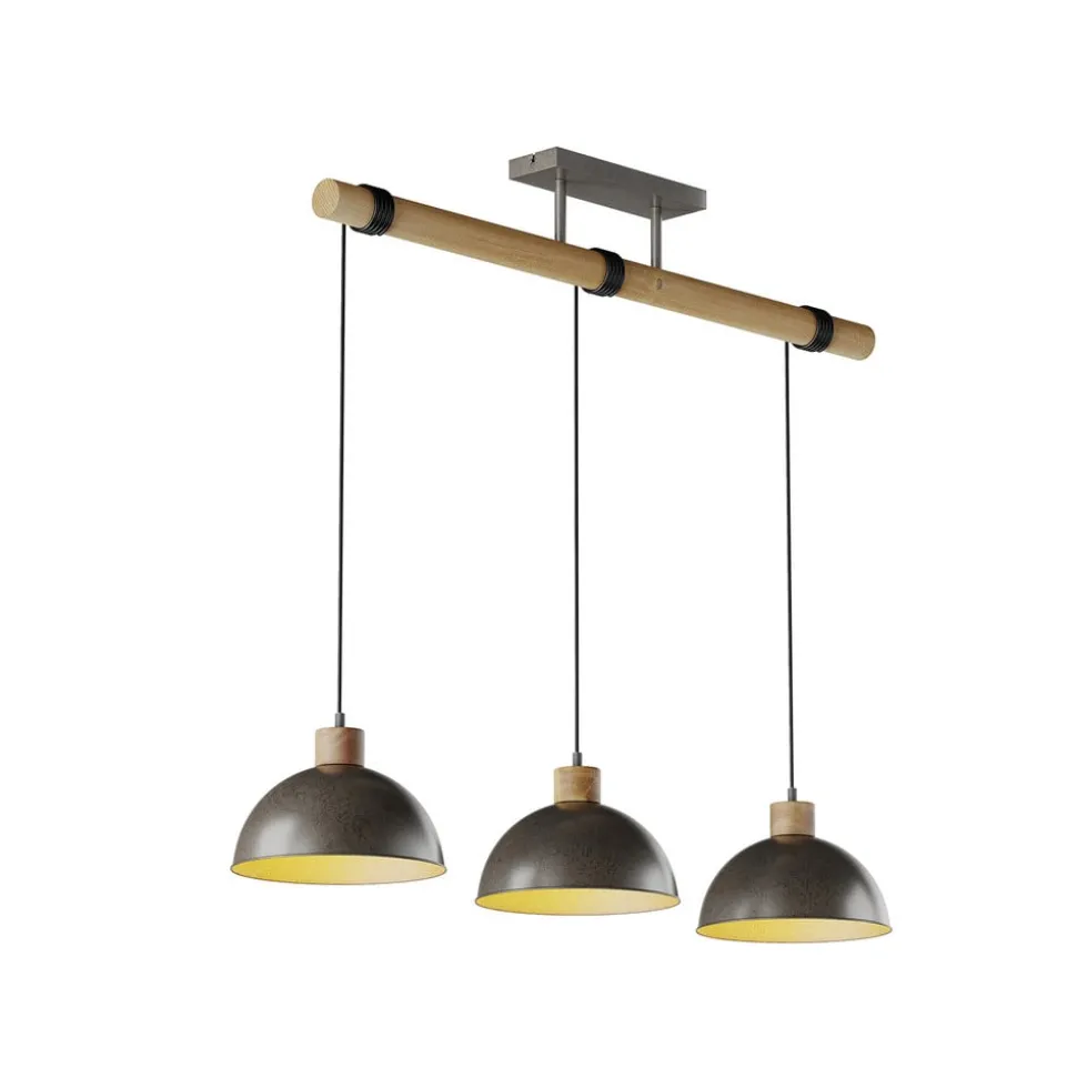 Lindby hængelampe Holgar, grå, 3 lyskilder, træ, metal, E27