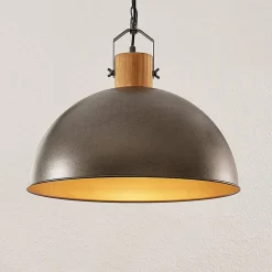 Lindby hængelampe Holgar, grøn, træ, metal, Ø 45 cm, E27