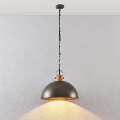 Lindby hængelampe Holgar, grøn, træ, metal, Ø 45 cm, E27