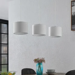 Lindby hængelampe Imarin, 3 lyskilder, hvid, tekstil, 100 cm