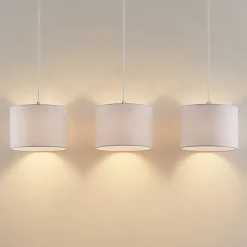 Lindby hængelampe Imarin, 3 lyskilder, hvid, tekstil, 100 cm