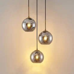 Lindby hængelampe Jurian, 32 cm, 3 lyskilder, bronze, røg, glas