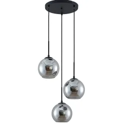 Lindby hængelampe Jurian, 32 cm, 3 lyskilder, sort/røget, glas