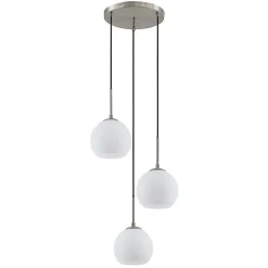 Lindby hængelampe Jurian, Ø 32 cm, 3 lyskilder, nikkel/opal, glas