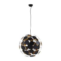 Lindby hængelampe Kinan, Ø 54 cm, sort, guld, metal
