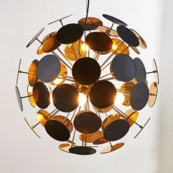 Lindby hængelampe Kinan, Ø 54 cm, sort, guld, metal