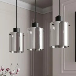 Lindby hængelampe Kourtney, 3 lyskilder, sort/grå, glas, E27