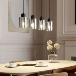 Lindby hængelampe Kourtney, 4 lyskilder, sort/grå, glas, E27