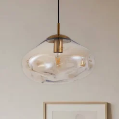 Lindby hængelampe Lelia, ravfarvet, glas, Ø 35 cm