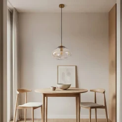 Lindby hængelampe Lelia, ravfarvet, glas, Ø 35 cm