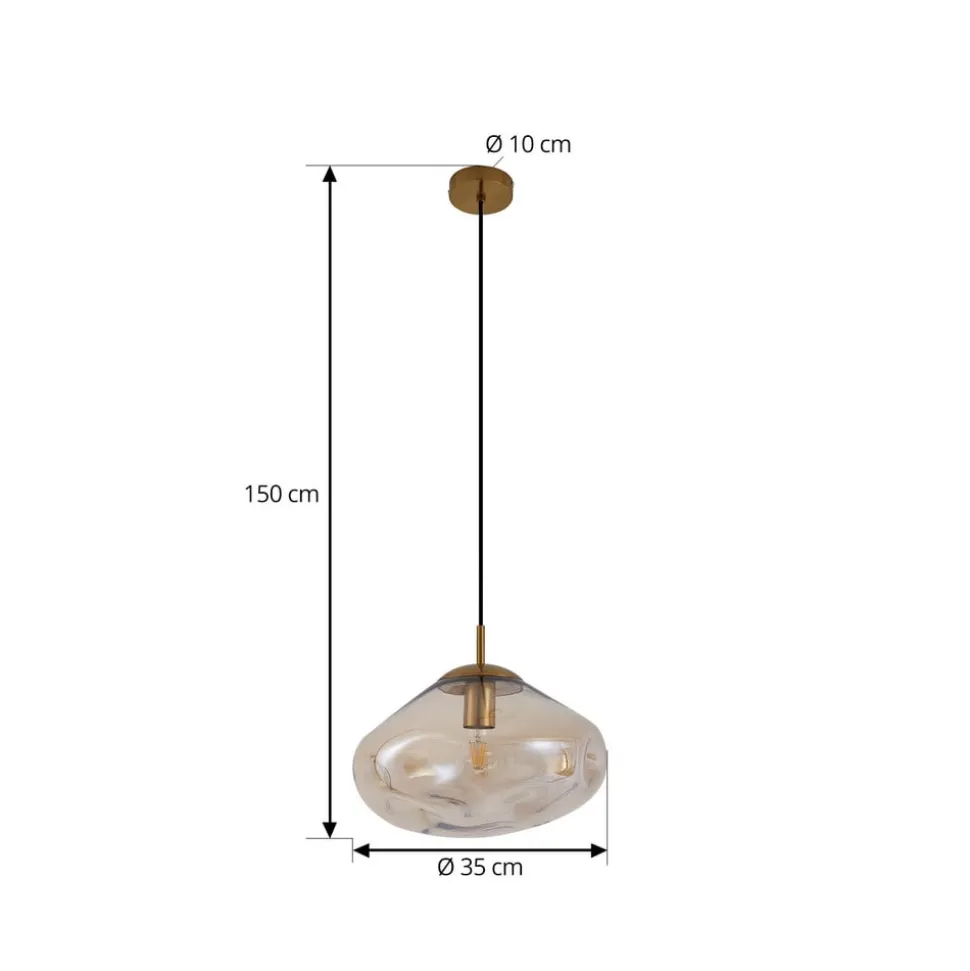 Lindby hængelampe Lelia, ravfarvet, glas, Ø 35 cm