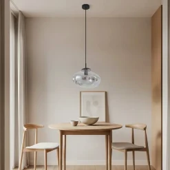 Lindby hængelampe Lelia, røggrå, glas, Ø 35 cm