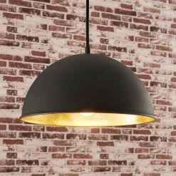 Lindby hængelampe Leya, sort/guld, metal, Ø 30 cm, E27