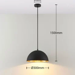 Lindby hængelampe Leya, sort/guld, metal, Ø 30 cm, E27