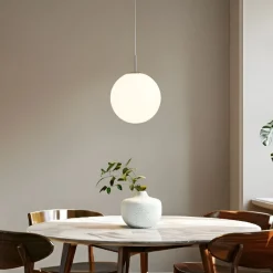 Lindby hængelampe Marike, Ø 40 cm, hvid, glas, kugle, E27