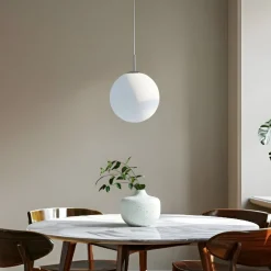 Lindby hængelampe Marike, Ø 40 cm, hvid, glas, kugle, E27