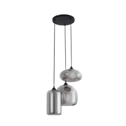 Lindby Hængelampe Marla, Rondell, Glas, røggrå, 50 cm