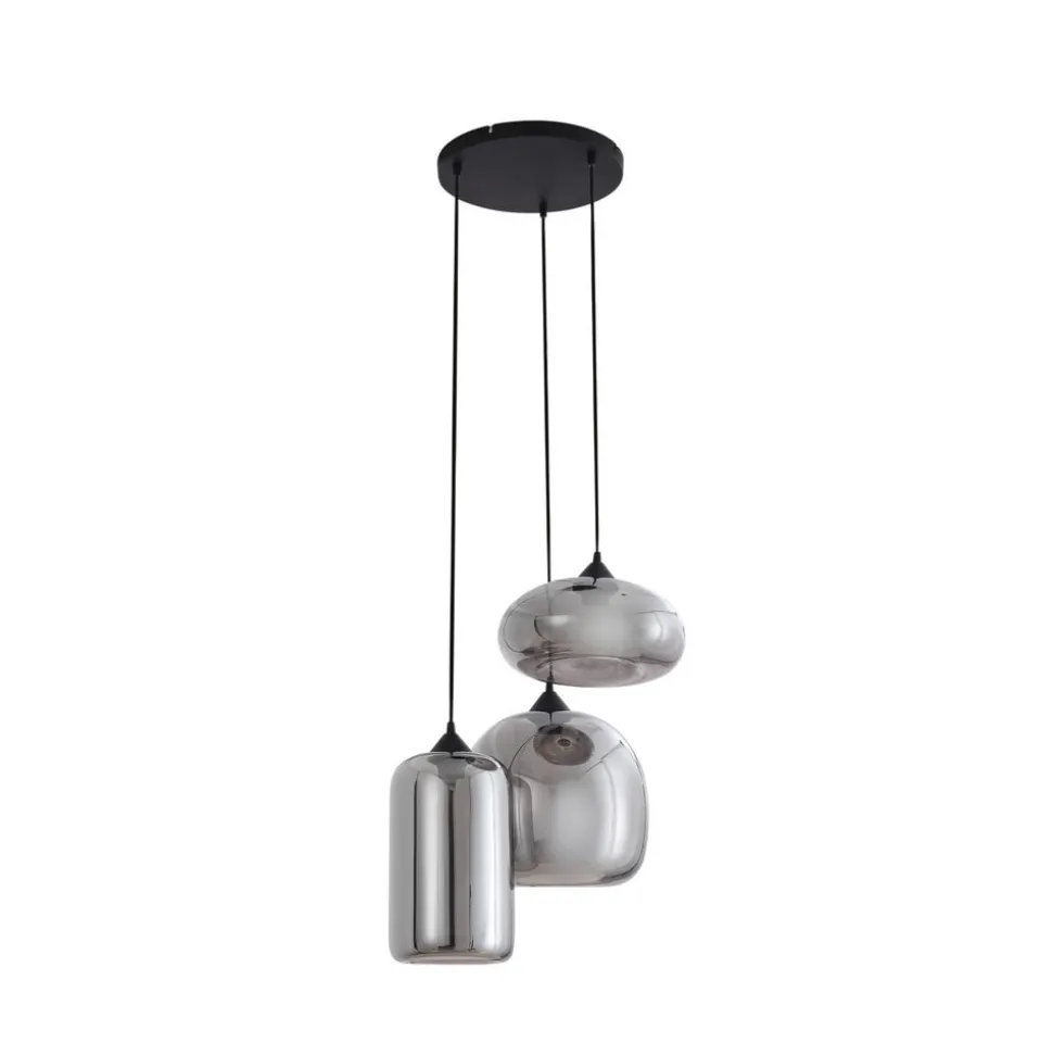 Lindby Hængelampe Marla, Rondell, Glas, røggrå, 50 cm