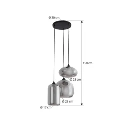 Lindby Hængelampe Marla, Rondell, Glas, røggrå, 50 cm
