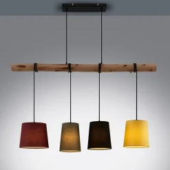Lindby hængelampe Moscow , farverig, tekstil, træ, E27, 116 cm