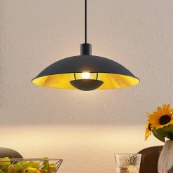 Lindby hængelampe Narisara, Ø 40 cm, E27, sort-guld