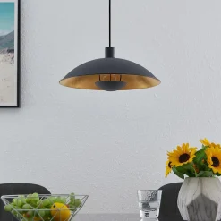 Lindby hængelampe Narisara, Ø 40 cm, E27, sort-guld