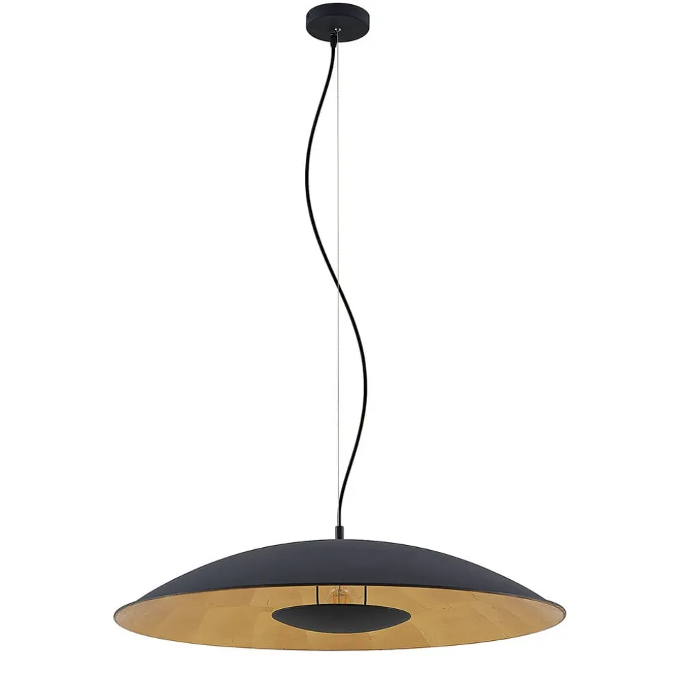 Lindby hængelampe Narisara, Ø 80 cm, E27, sort-guld