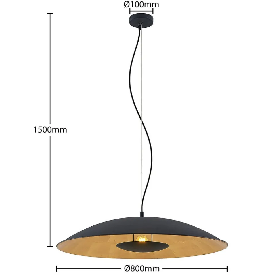 Lindby hængelampe Narisara, Ø 80 cm, E27, sort-guld
