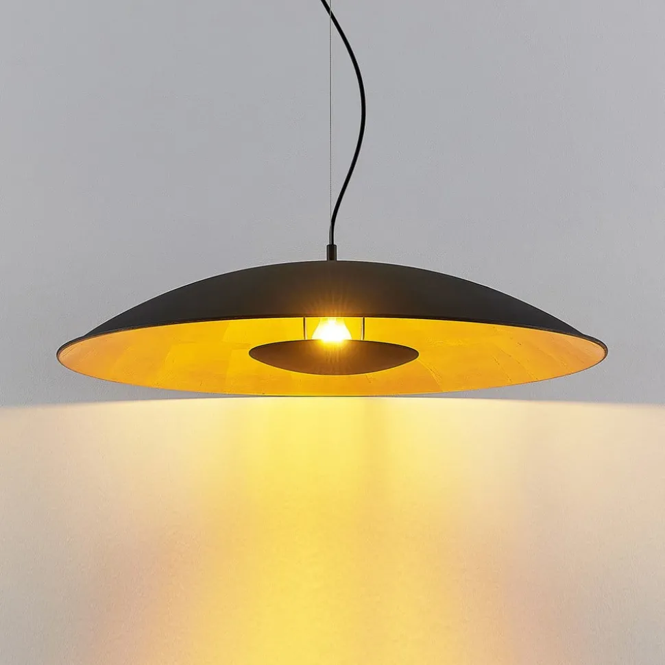 Lindby hængelampe Narisara, Ø 80 cm, E27, sort-guld