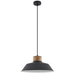 Lindby hængelampe Nefeli, Ø 42 cm, sort, træ, metal